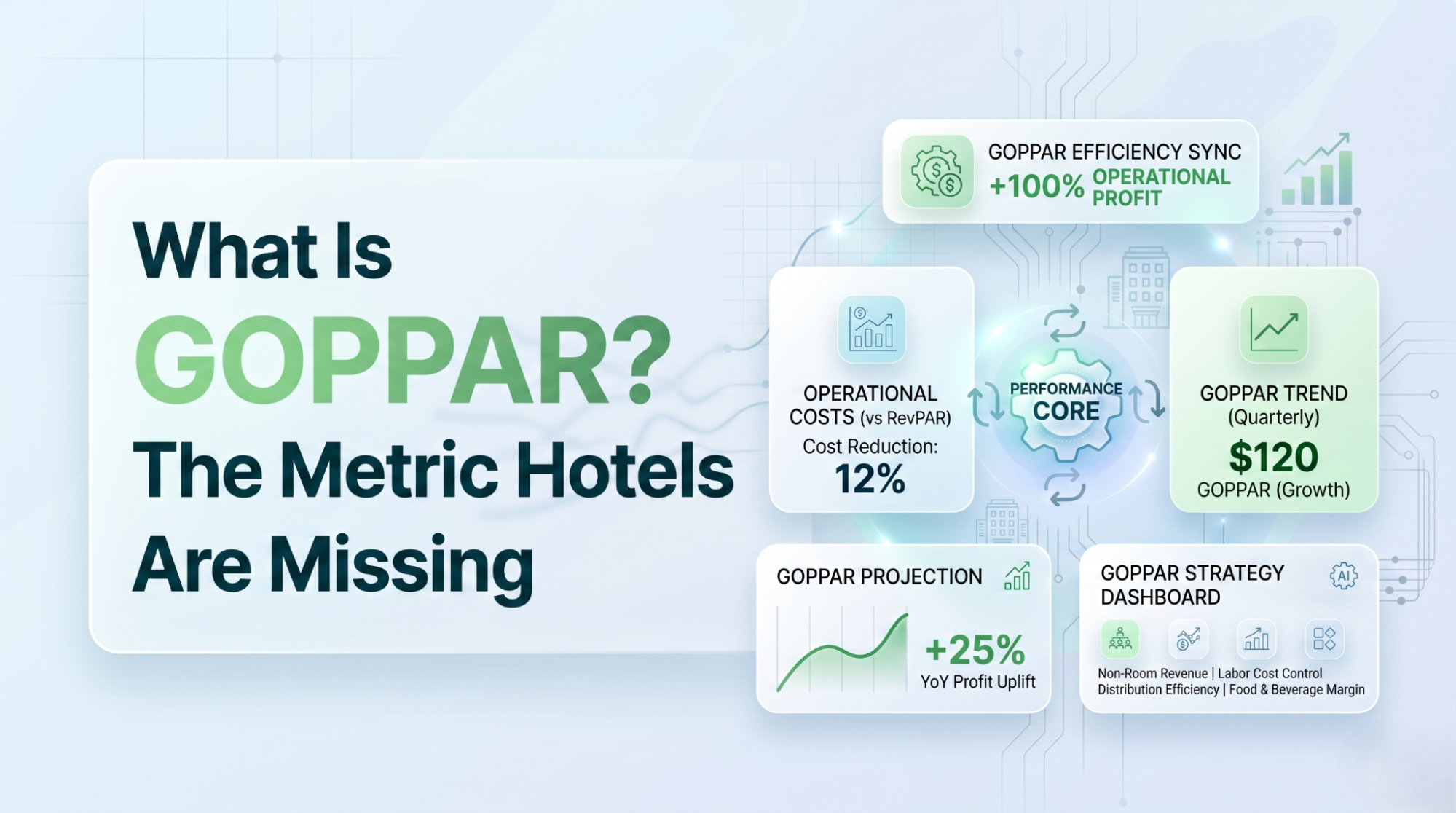 GOPPAR formula explained: Gross Operating Profit divided by Available Rooms with worked example showing $200 GOPPAR for a 100-room hotel