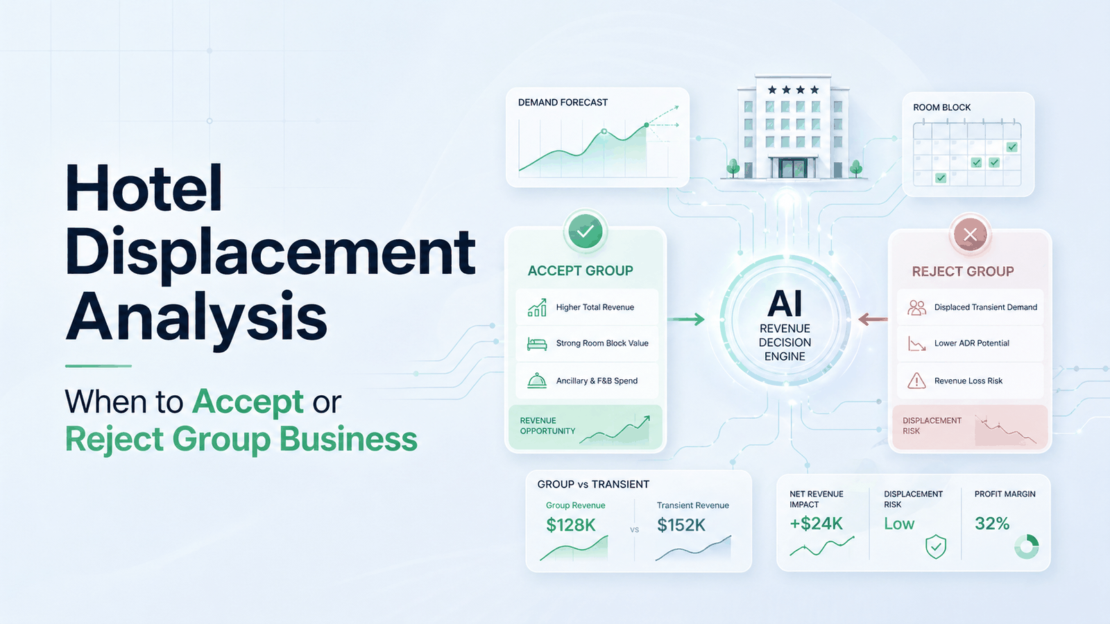 Hotel displacement analysis: 4-step calculation to determine whether to accept or reject group business based on transient revenue lost