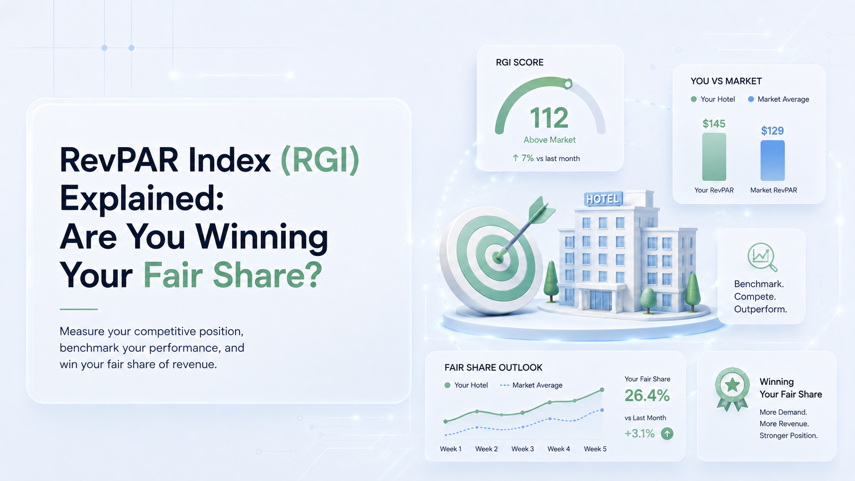 RevPAR Index (RGI) explained: the fair-share formula, the MPI x ARI diagnosis matrix, and how to move the number